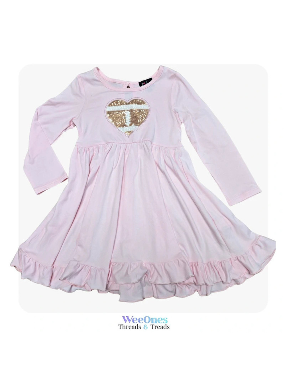 Lilt Girls Pink Sequin Heart Dress Size 18 months Long Sleeve Ruffle Hem Cute